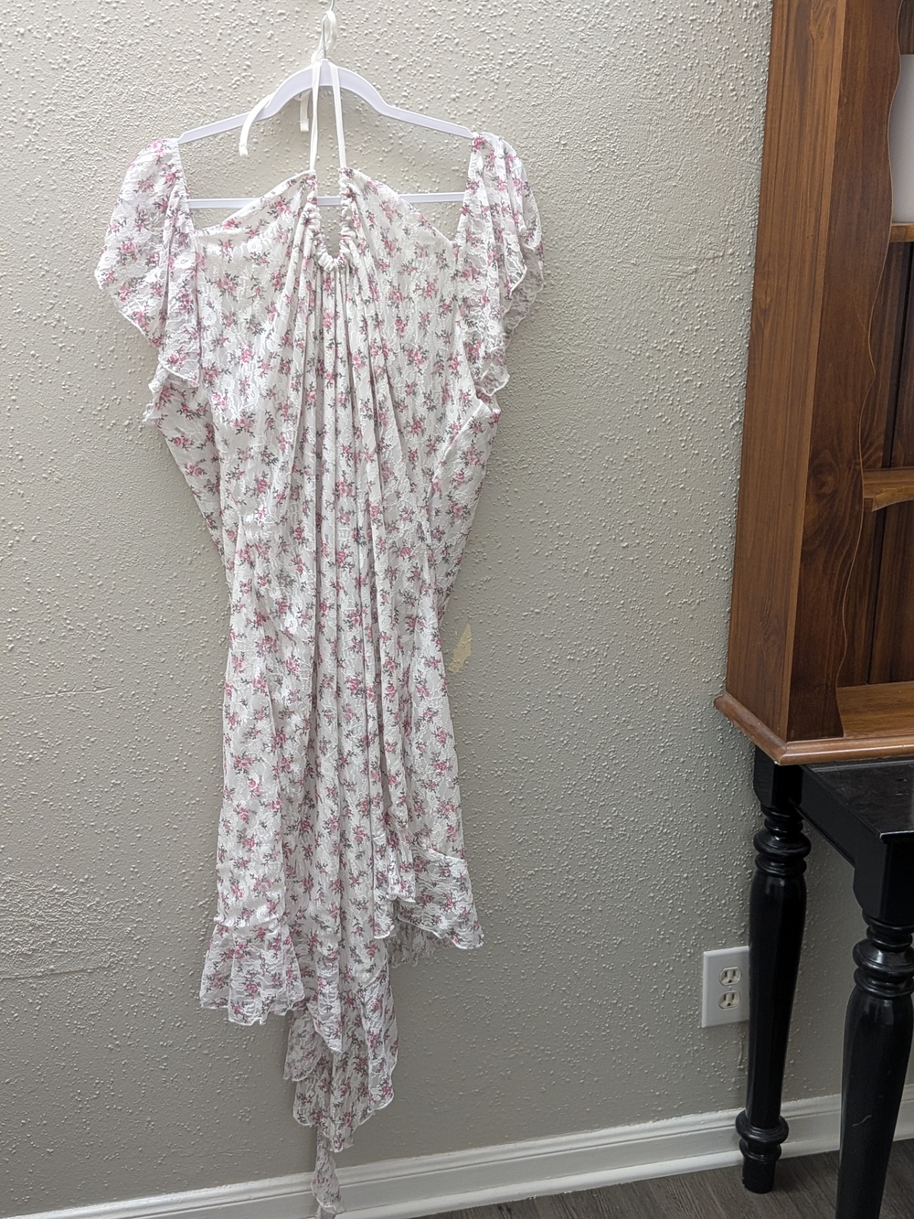 NWT SHEIN White Midi Dress with Pink Floral Print